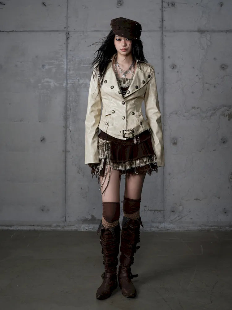 Slim-Fit Short Leather Jacket【s0000013945】