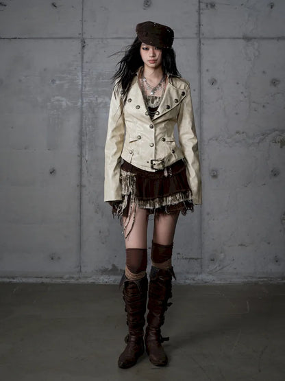Slim-Fit Short Leather Jacket【s0000013945】