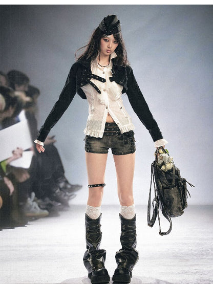 Distressed Metal Buckle Denim Shorts【s0000016285】