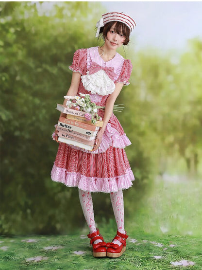 Vintage Red Striped Skirt Dress【s0000016551】