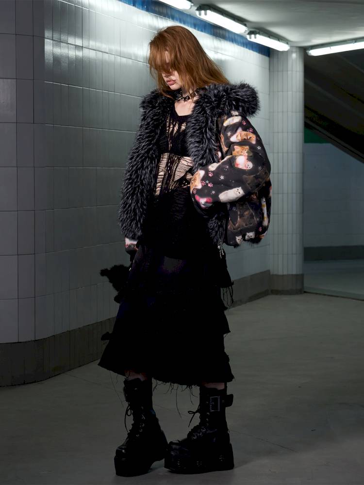 Cat Print Reversible Fleece Jacket【s0000014414】