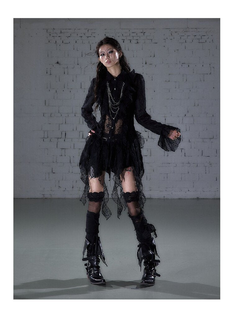 Openwork Lace Irregular Shirt Dress【s0000015941】