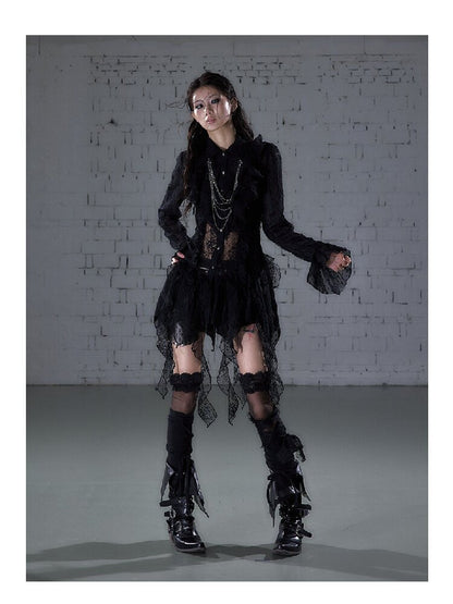 Openwork Lace Irregular Shirt Dress【s0000015941】