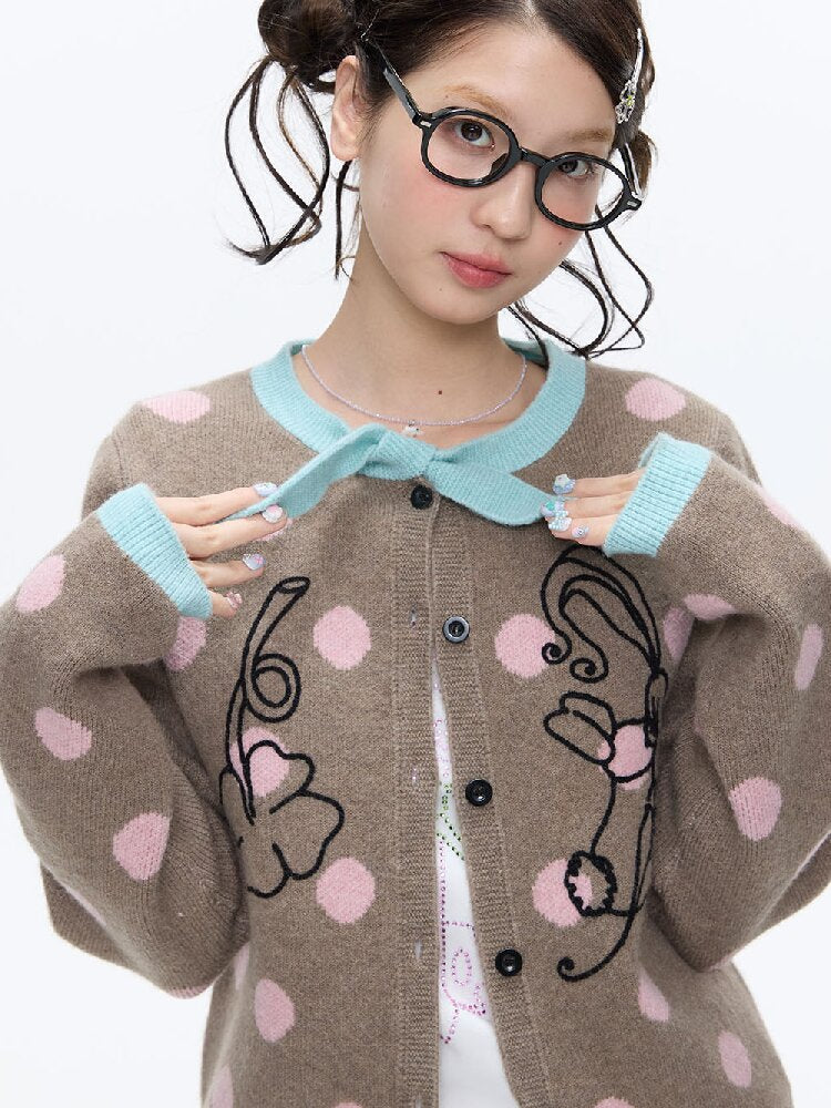 Contrasting Bow Polka Dot Sweater【s0000016382】