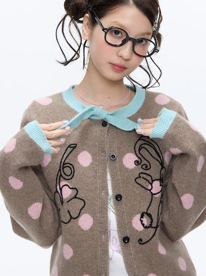 Contrasting Bow Polka Dot Sweater【s0000016382】