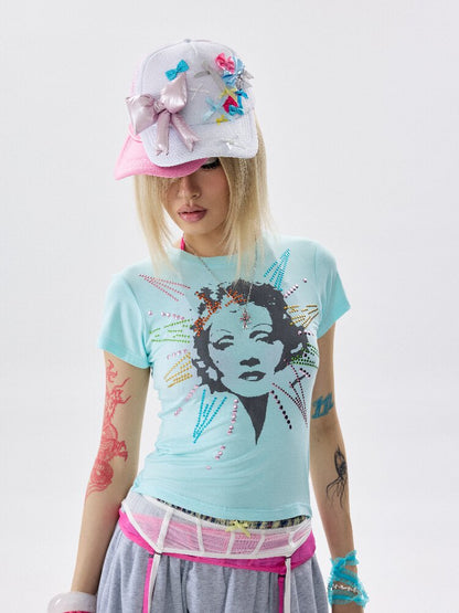 Detachable Hem Rhinestone T Shirt【s0000017637】