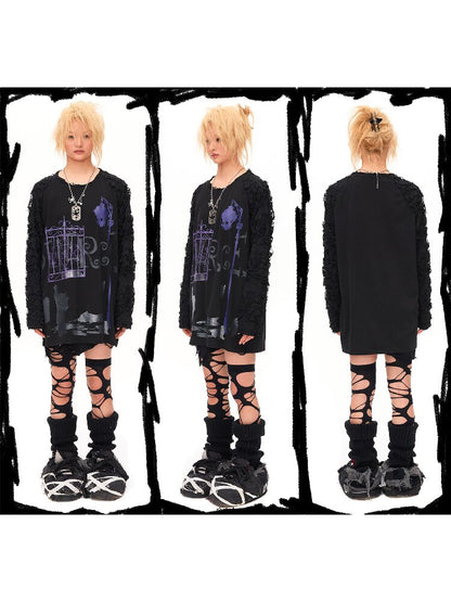 Dark Night Glitter Cat Long T-Shirt【s0000016053】