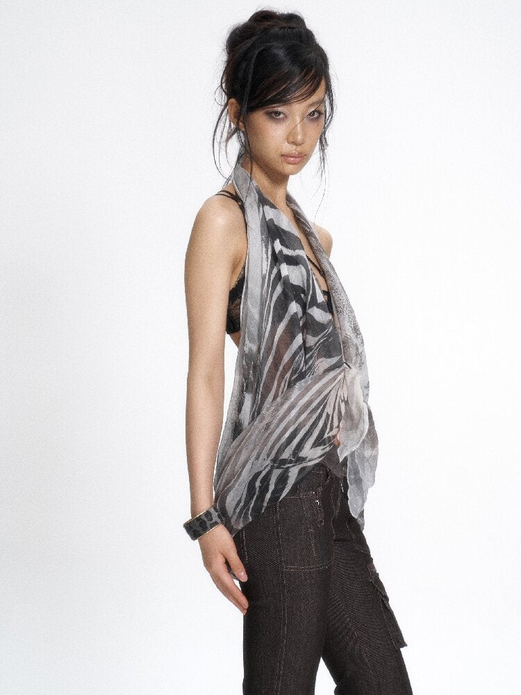 Silk Zebra Print Halter Vest【s0000017664】