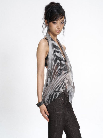 Silk Zebra Print Halter Vest【s0000017664】