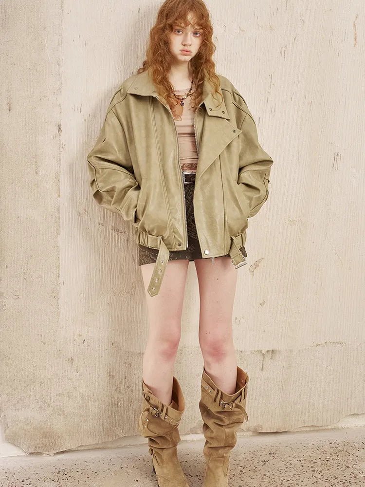 Oversized Short-Length Leather Jacket【s0000014053】
