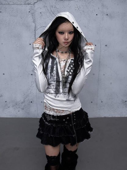 Lace Patchwork Hooded T-shirt【s0000015544】