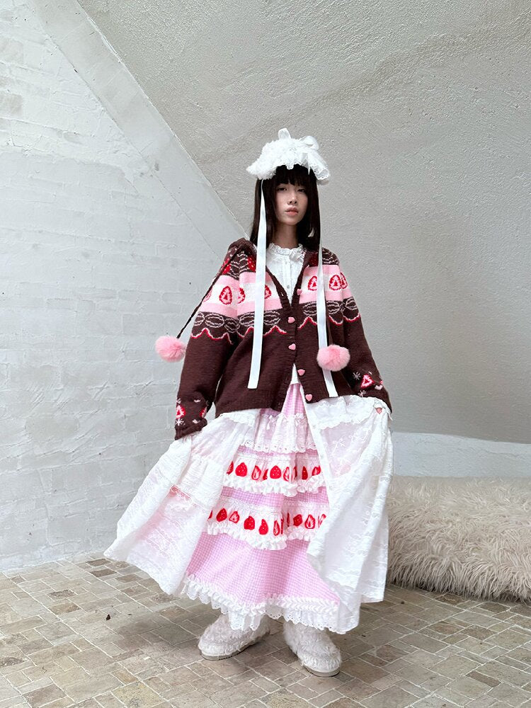 Cake Print Cut-Out Lace Bow Skirt【s0000018542】