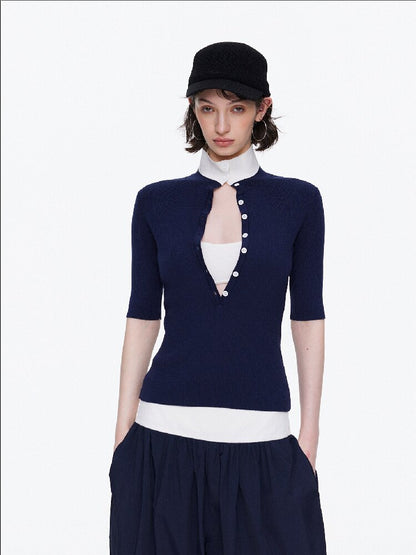 Lyocell Contrast Knitted Top【s0000015923】