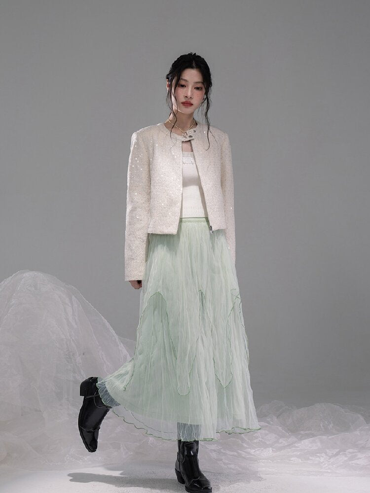 Liubo Gauze Green Irregular Skirt【s0000015738】