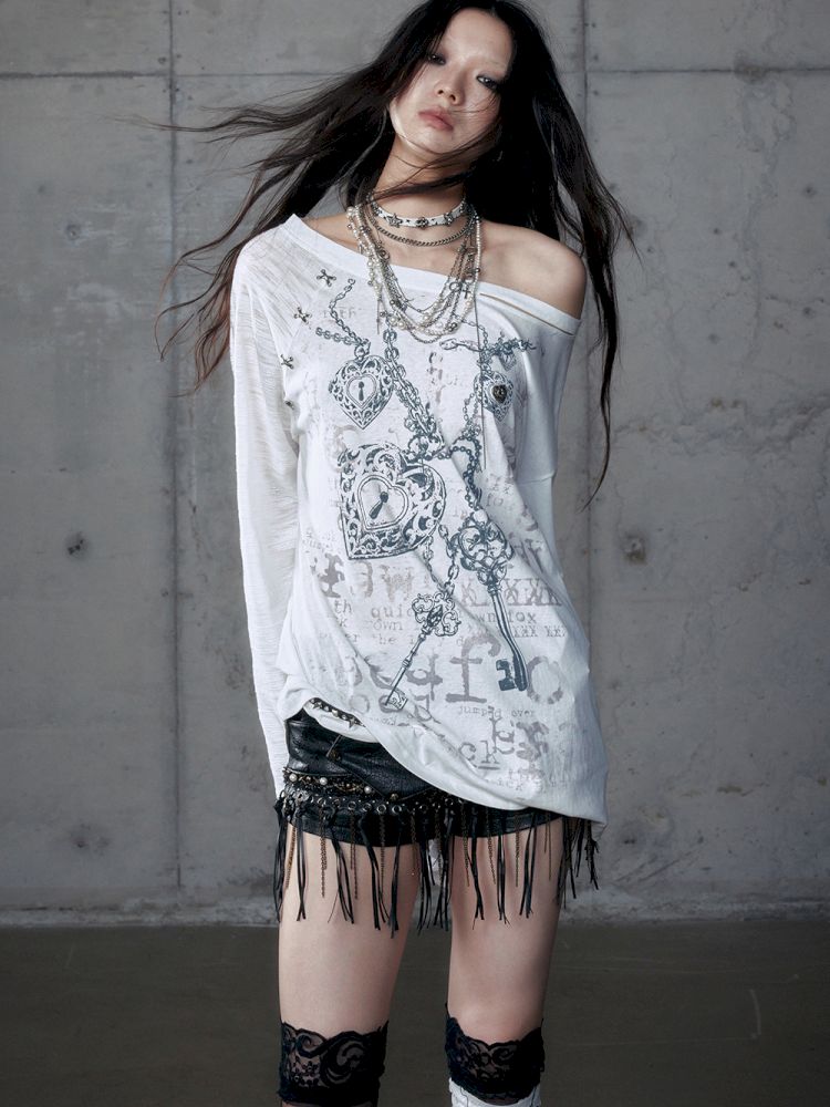 One-shoulder long-sleeved T-shirt【s0000013468】