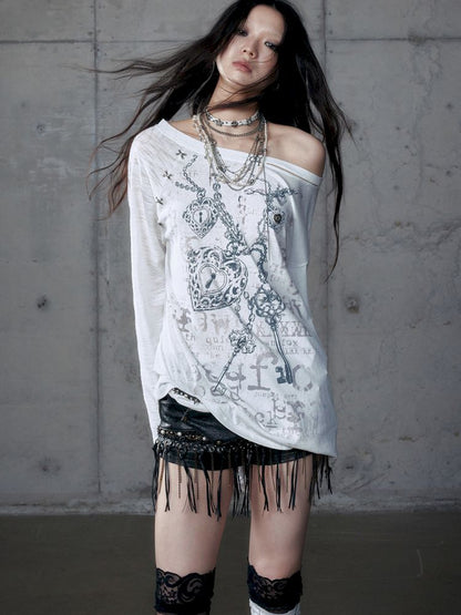 One-shoulder long-sleeved T-shirt【s0000013468】