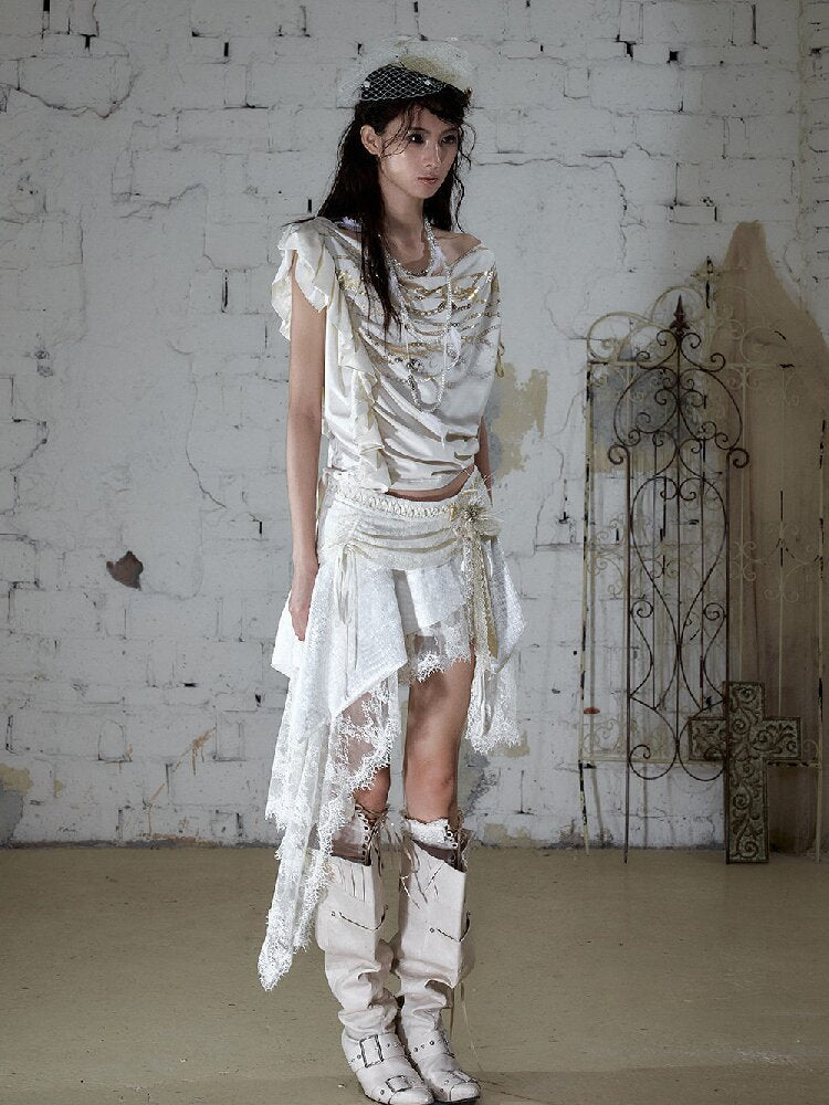 Foil Chain Print Asymmetrical T-Shirt【s0000016979】