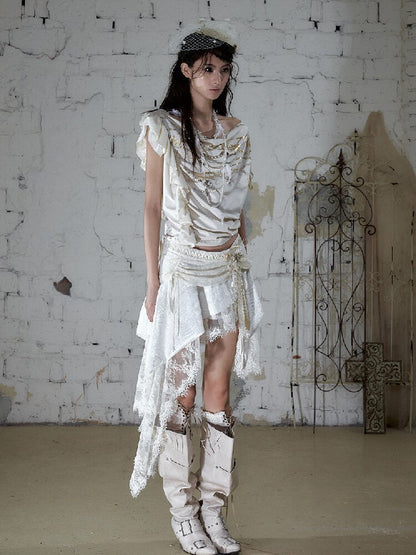 Foil Chain Print Asymmetrical T-Shirt【s0000016979】