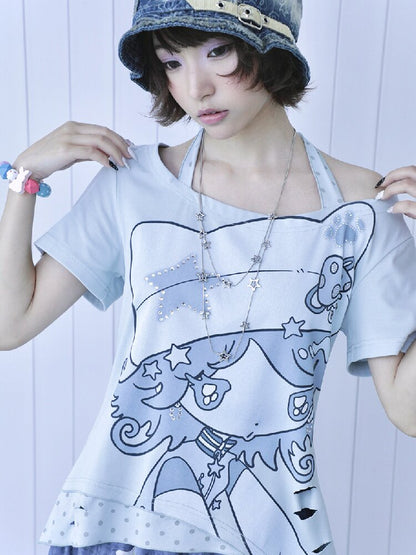 Vintage Halter Strap Two Piece T-shirt【s0000017477】
