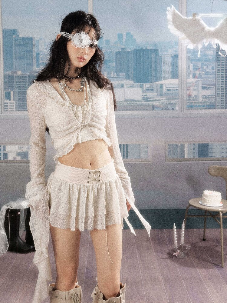 Irregular Ruffled Lace Shirt【s0000016280】