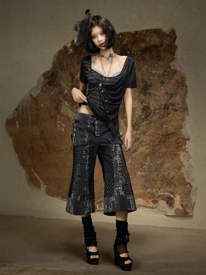 Dark Punk Cropped Bootcut Pants【s0000016887】