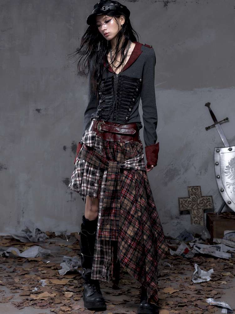 Patchwork Plaid Shirt Dress Skirt【s0000014473】