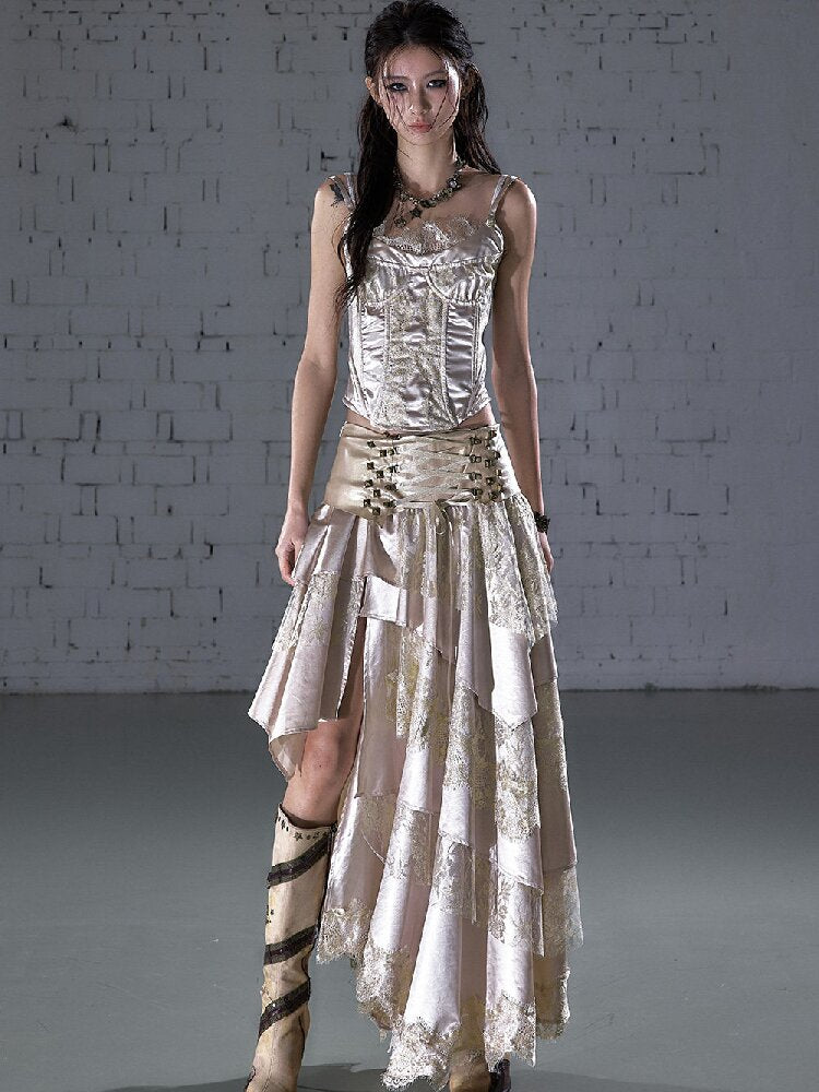 Lace Satin Fake Two Corset【s0000015936】