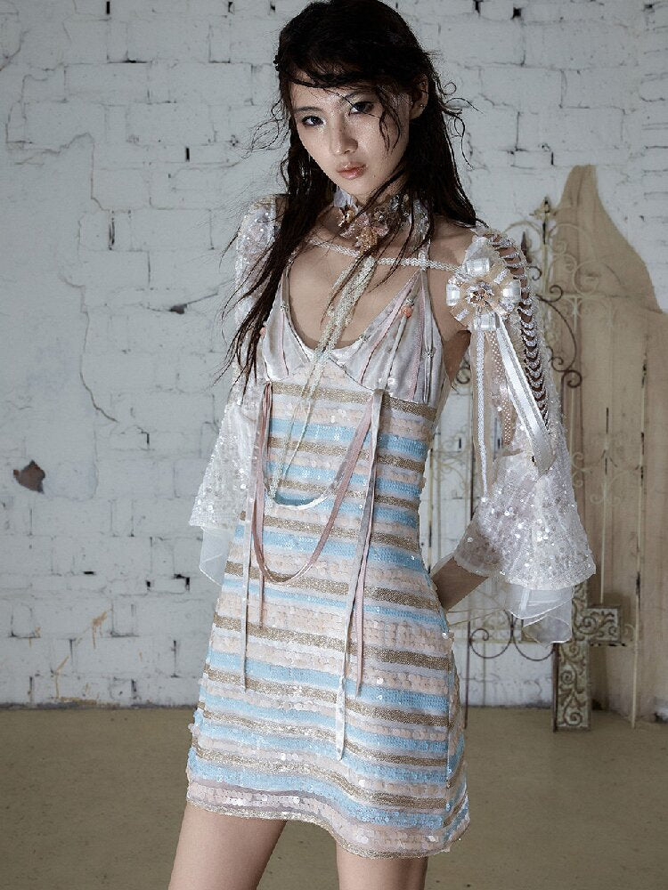 Baroque Sequin Satin Halter Dress【s0000017239】