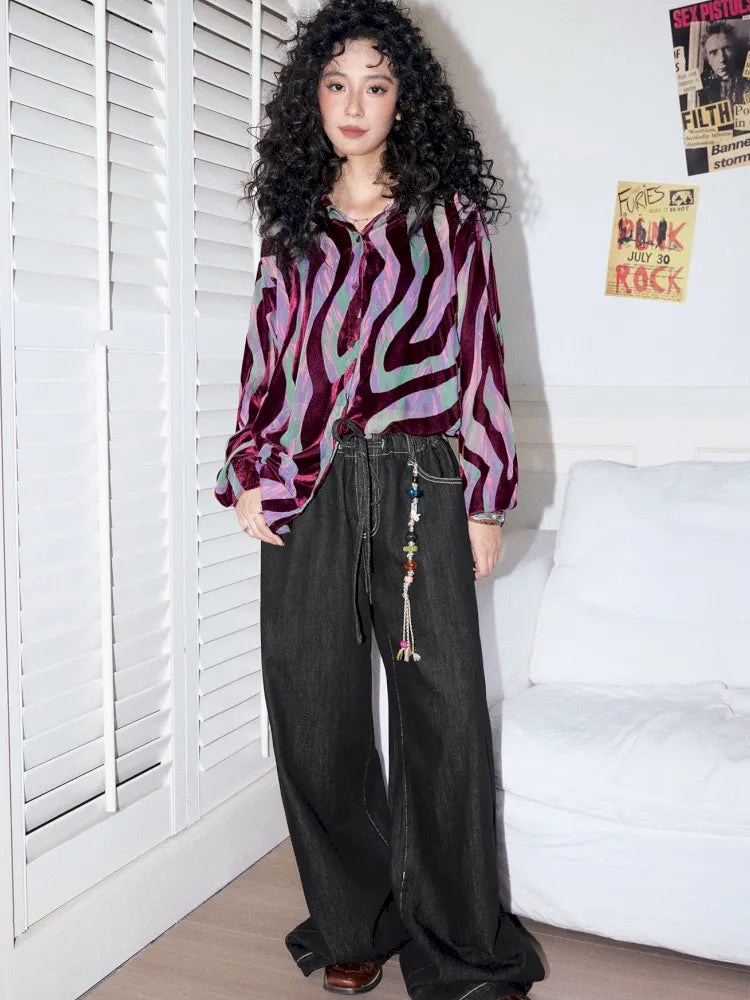 Washed elastic-waist wide-leg long jeans【s0000013990】