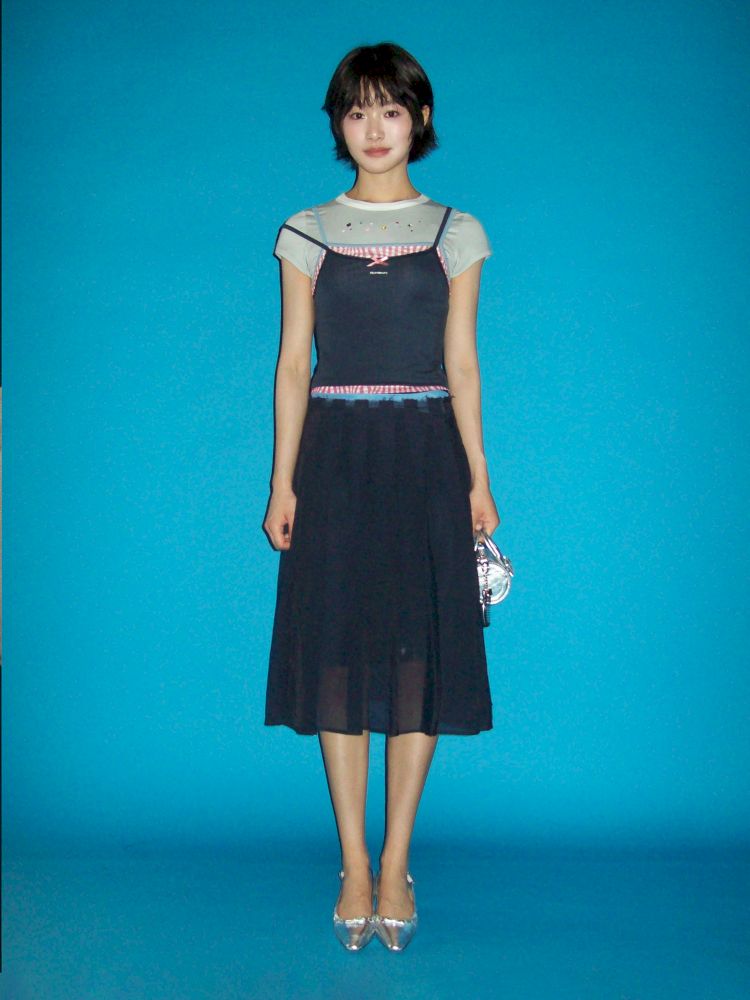Lace satin bow short-sleeved T-shirt【s0000012504】