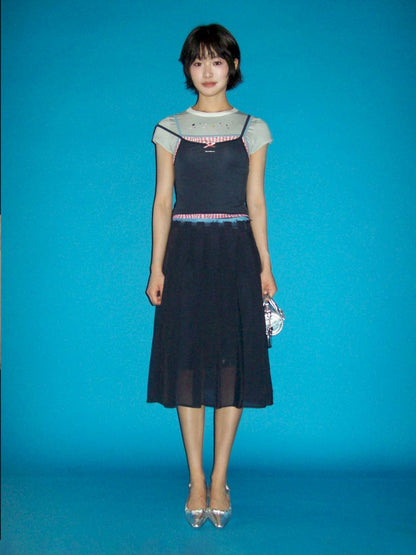 Lace satin bow short-sleeved T-shirt【s0000012504】