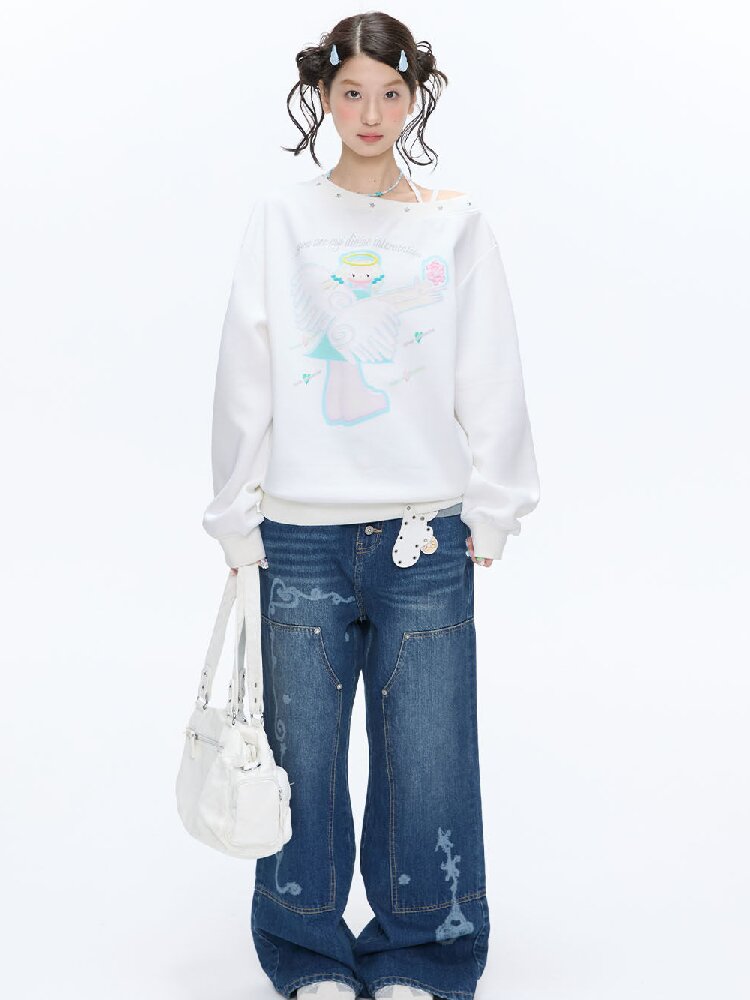 White Star Bead Shoulder Sweatshirt【s0000016384】