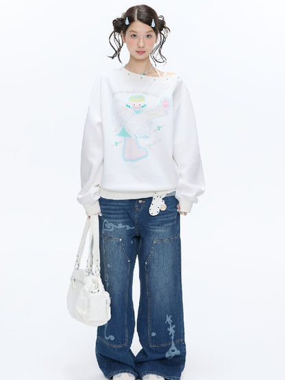 White Star Bead Shoulder Sweatshirt【s0000016384】