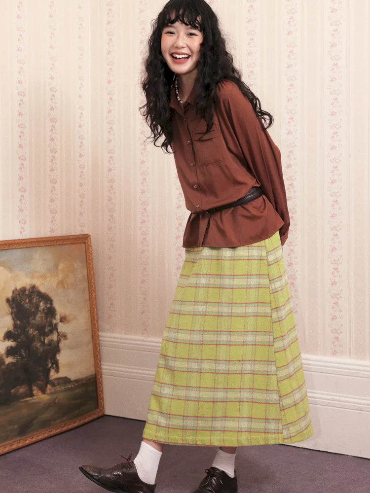 Retro Versatile Wool Plaid Long Skirt【s0000013993】