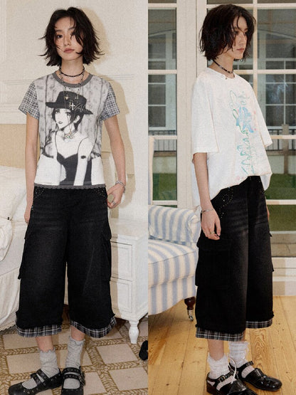 Spliced Plaid Diamond Wide Jeans【s0000016659】