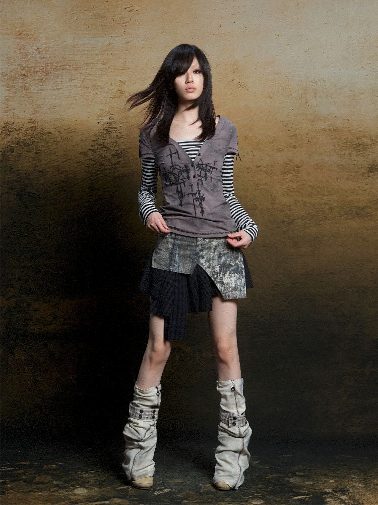 토템 크로스 인쇄 긴 슬리브 티셔츠 [S0000011819]