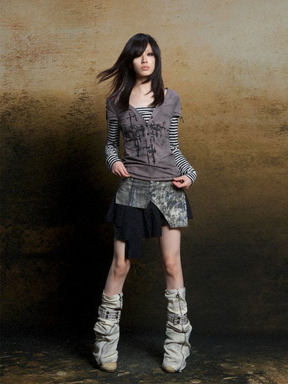 토템 크로스 인쇄 긴 슬리브 티셔츠 [S0000011819]