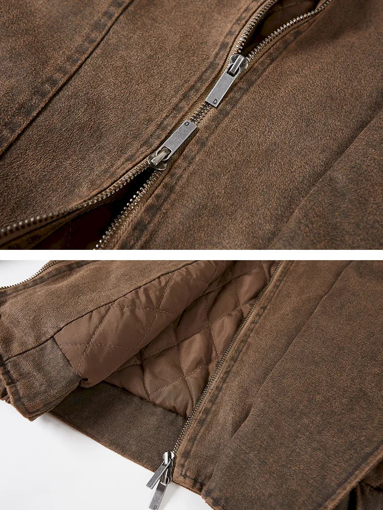 Padded Collar Patchwork Washed Denim Jacket【s0000014069】