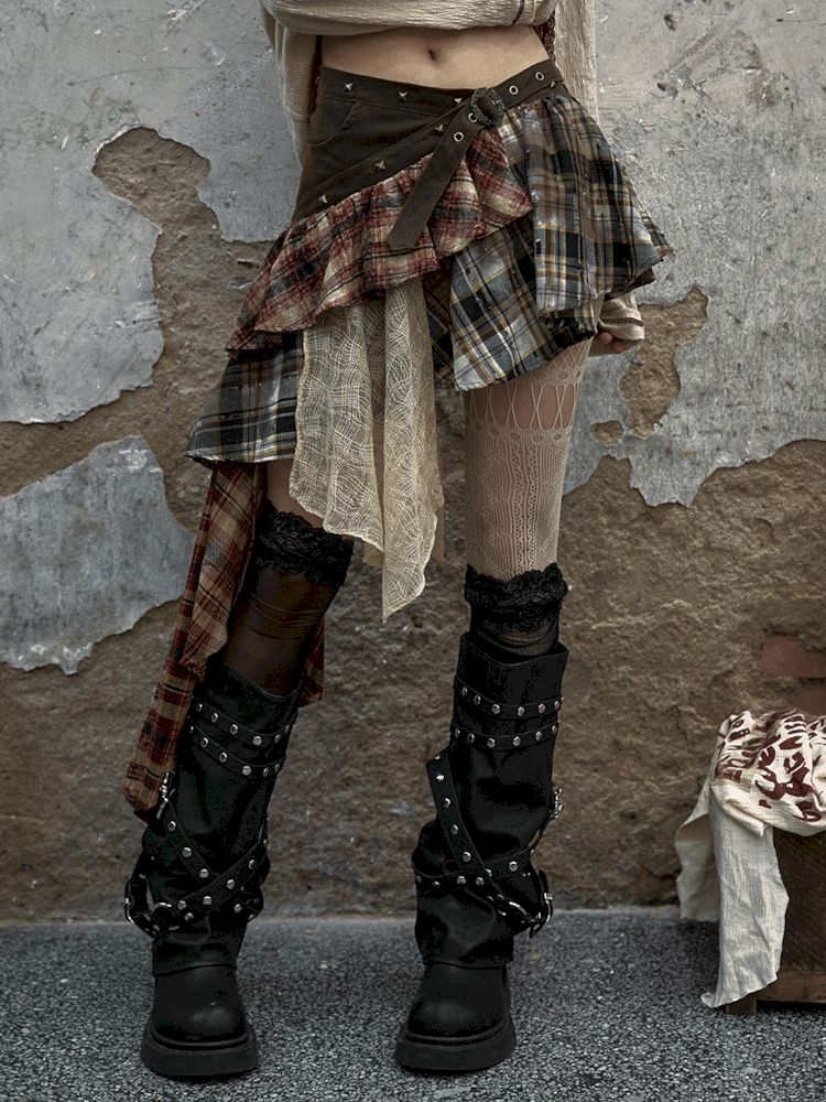 SpliceD Plaid IRREGULAR HALF-BODY SKIRT [S0000009755]