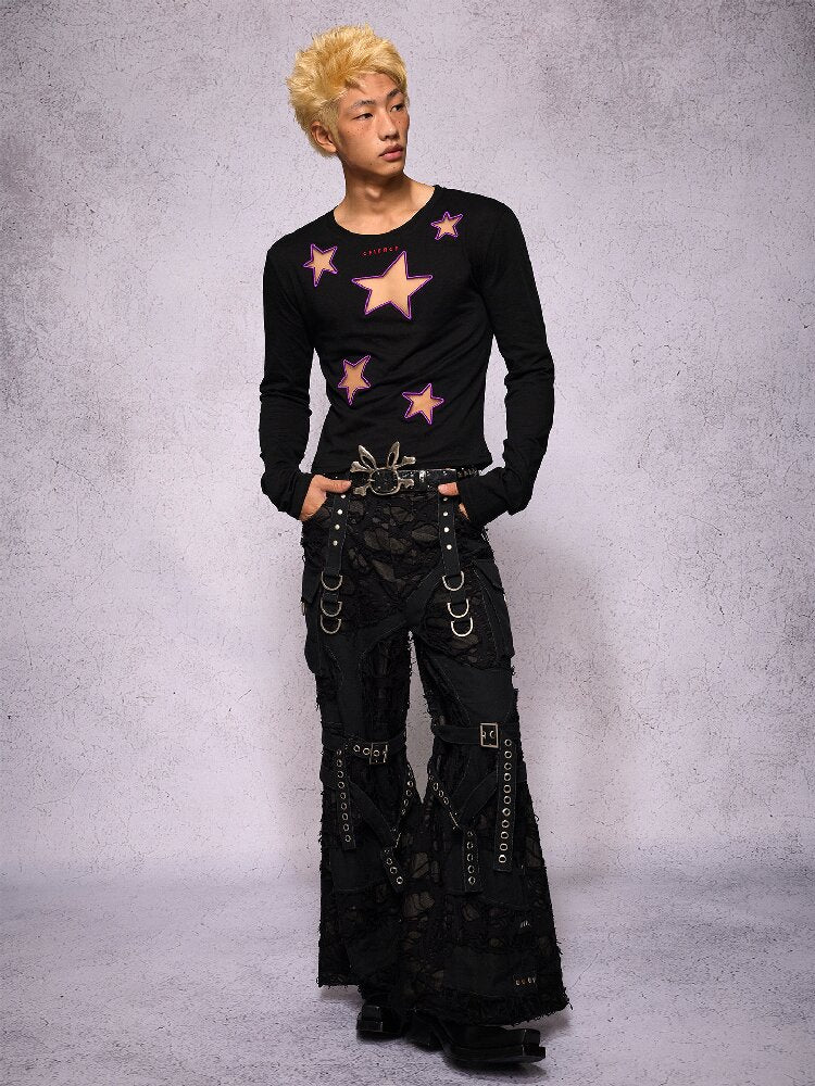 Star Hollow Mesh Embroidery Top【s0000019141】
