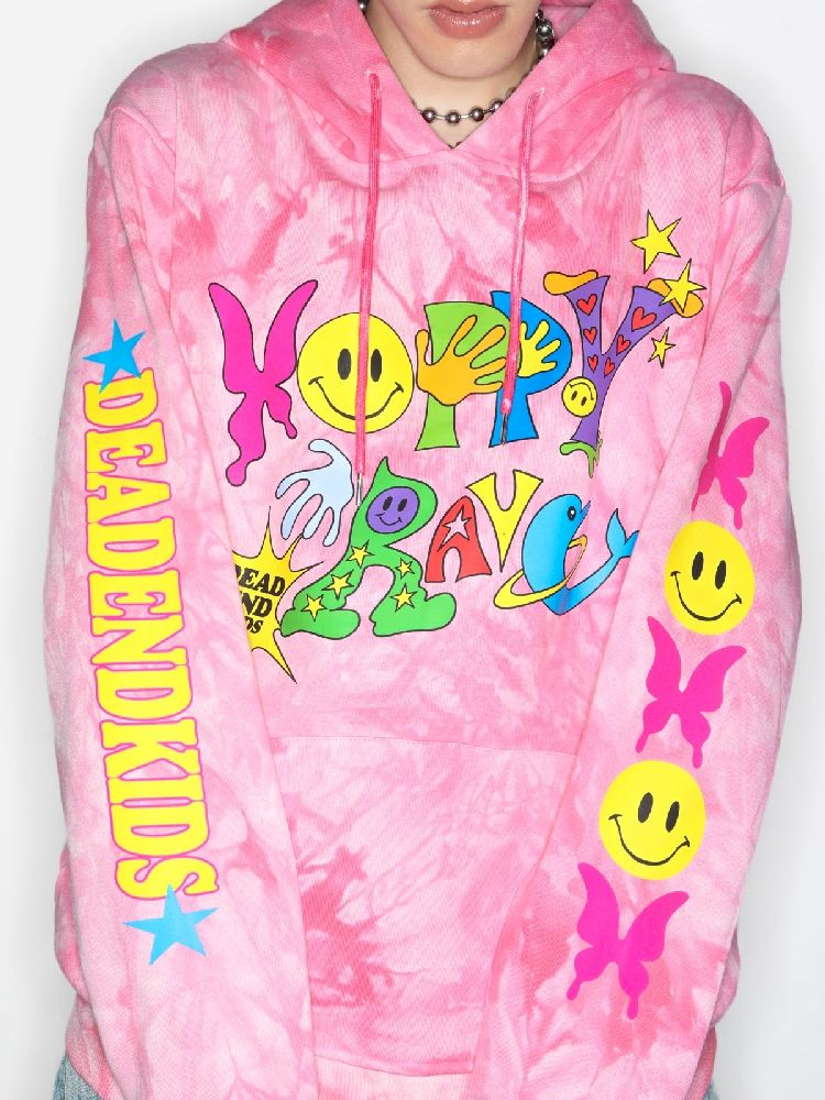 Smiley Pink Tie-Dye Hooded Sweatshirt [S0000010262]