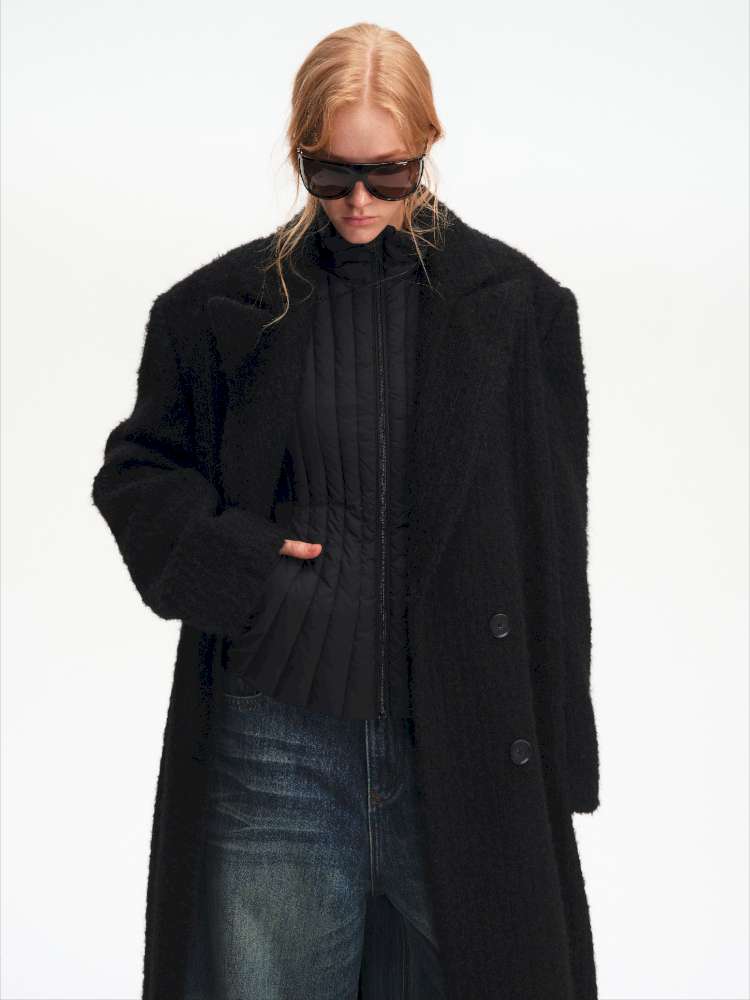 Black Woolen Loose Double-Breasted Coat【s0000014875】
