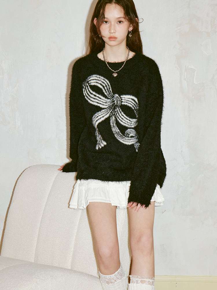 Striped Bow Imitation Mink Wool【s0000015223】