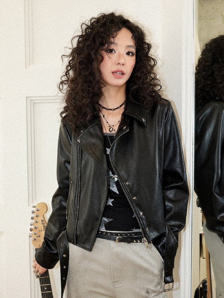 Sleek Rock Star Leather Jacket【s0000017903】
