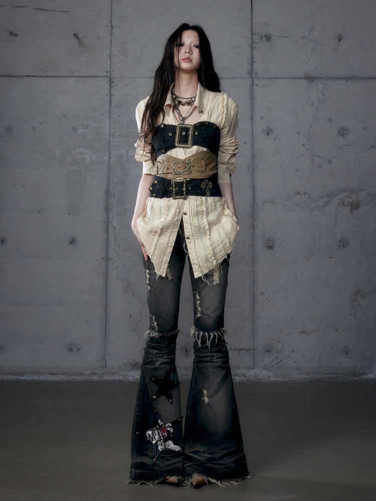 Irregular Color Clash Slim Leather Corset 【s0000013473】