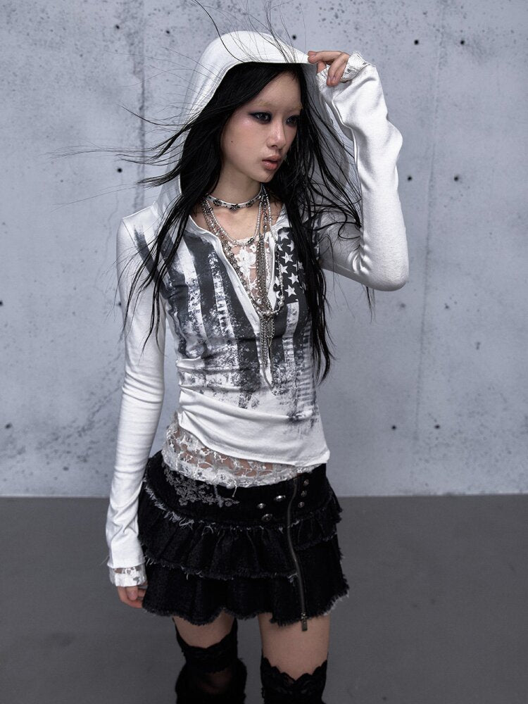 Lace Patchwork Hooded T-shirt【s0000015544】