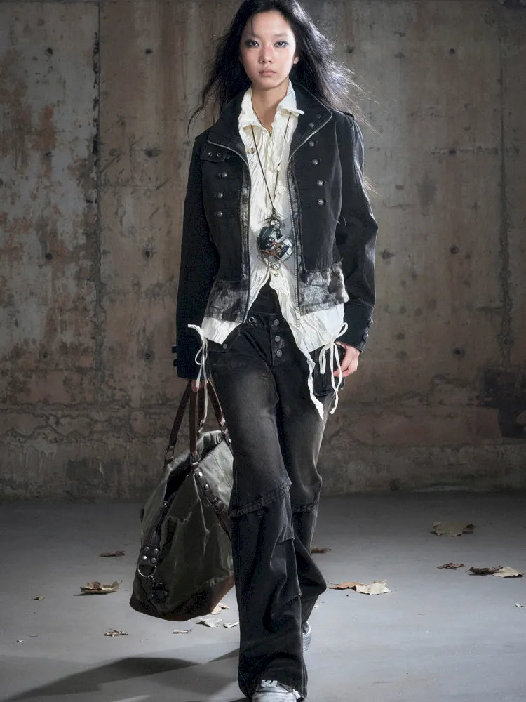 Patchwork Distressed Low-Rise Jeans【s0000013966】