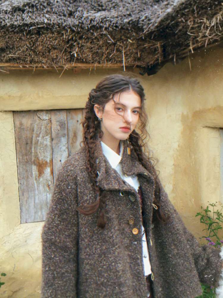 Brown Woolen Loose Button Coat【s0000014896】