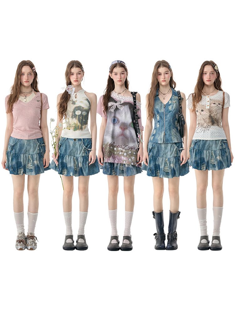 Vintage Denim Bud Pouch Short Skirt【s0000017302】