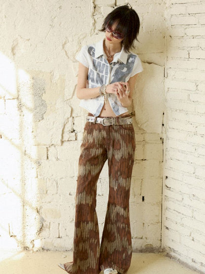 Retro Printed Bell-Bottom Pants【s0000012952】